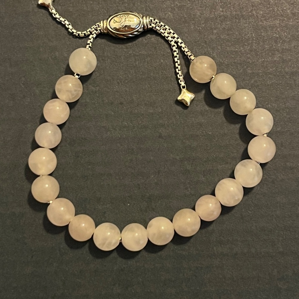 David Yurman Adjustable 925 Silver Rose Pink Quartz 8mm Spiritual Bead Bracelet